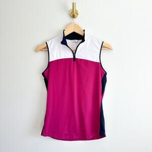 Lady Hagen Colorblock Print Sleeveless Golf Polo Shirt White/Pink XS